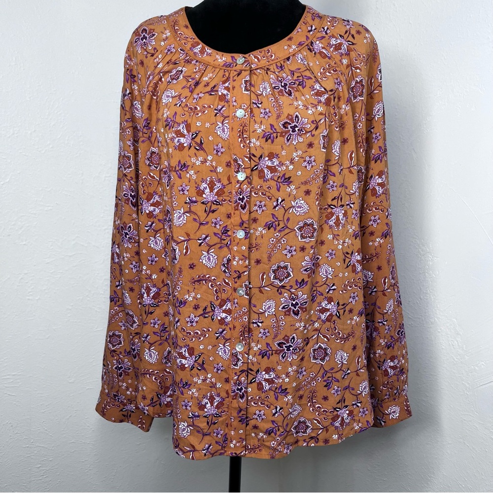 J. Jill Women's Peasant Blouse Size: M Floral Boho Long Sleeve 100% Rayon